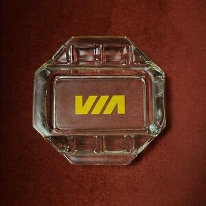 Vintage Via Rail Clear Glass Ashtray with Yellow Logo